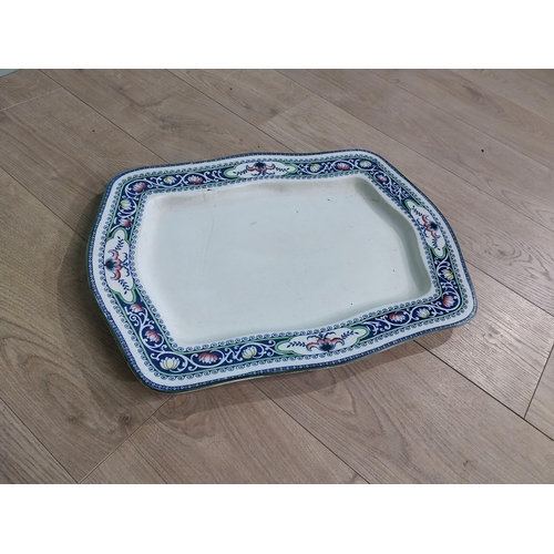 600 - Early 20th C. Lotus design ceramic meat platter with damage. {51 cm H x 38 cm W].