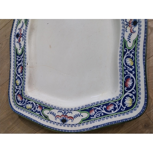 600 - Early 20th C. Lotus design ceramic meat platter with damage. {51 cm H x 38 cm W].