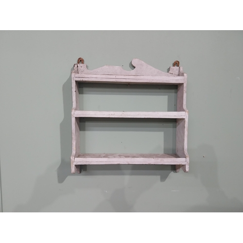 61 - Early 20th C. Irish painted pine hanging wall shelf. [37 cm H x 36 cm W x 9 cm D}.