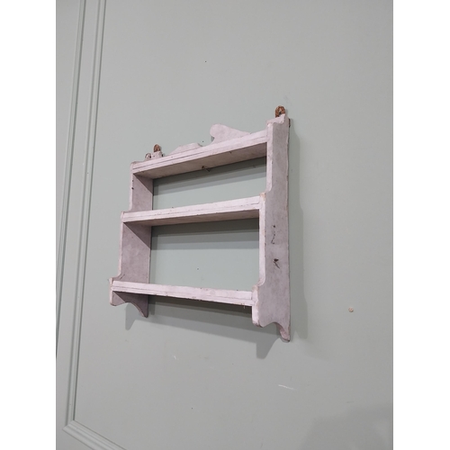 61 - Early 20th C. Irish painted pine hanging wall shelf. [37 cm H x 36 cm W x 9 cm D}.