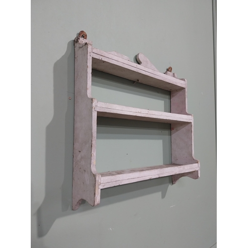 61 - Early 20th C. Irish painted pine hanging wall shelf. [37 cm H x 36 cm W x 9 cm D}.