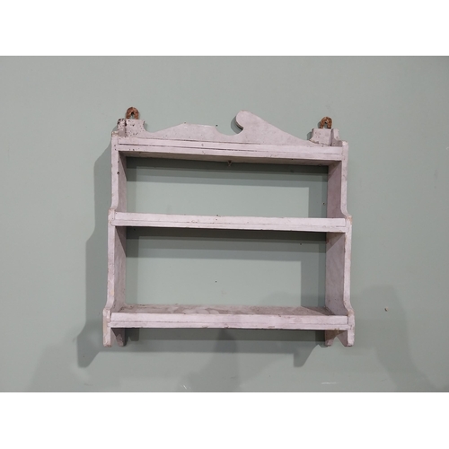 61 - Early 20th C. Irish painted pine hanging wall shelf. [37 cm H x 36 cm W x 9 cm D}.