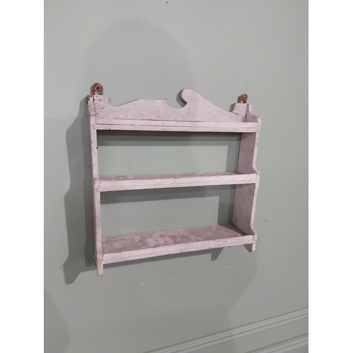 61 - Early 20th C. Irish painted pine hanging wall shelf. [37 cm H x 36 cm W x 9 cm D}.