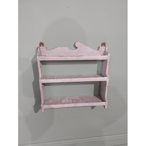 61 - Early 20th C. Irish painted pine hanging wall shelf. [37 cm H x 36 cm W x 9 cm D}.