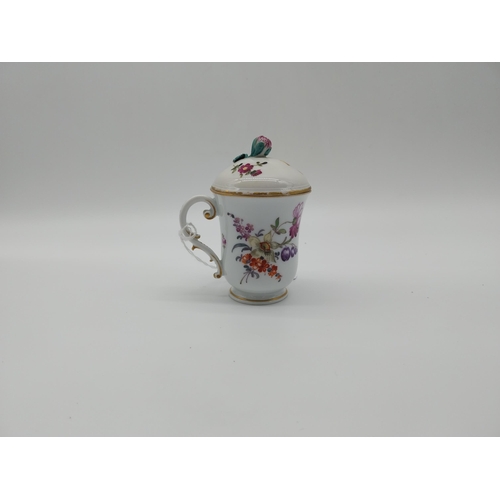 624 - Early 20th C. Meissen  lidded pot du cr�me hand painted floral decoration, gilt rim, hand painted fl... 