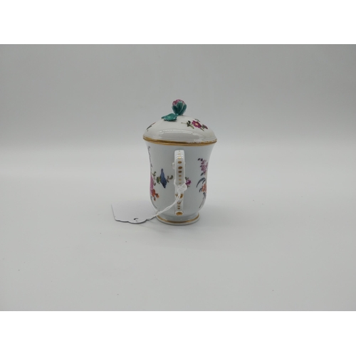 624 - Early 20th C. Meissen  lidded pot du cr�me hand painted floral decoration, gilt rim, hand painted fl... 