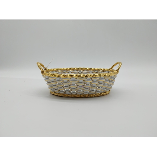 631 - 19th C. Meissen braided porcelain basket with gilt edging and two handles decorated with hand painte... 