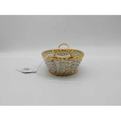 631 - 19th C. Meissen braided porcelain basket with gilt edging and two handles decorated with hand painte... 