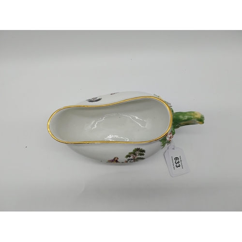 633 - 19th C. Meissen oval bourdalou � female chamber pot decorated with romantic scenes and the handle an... 