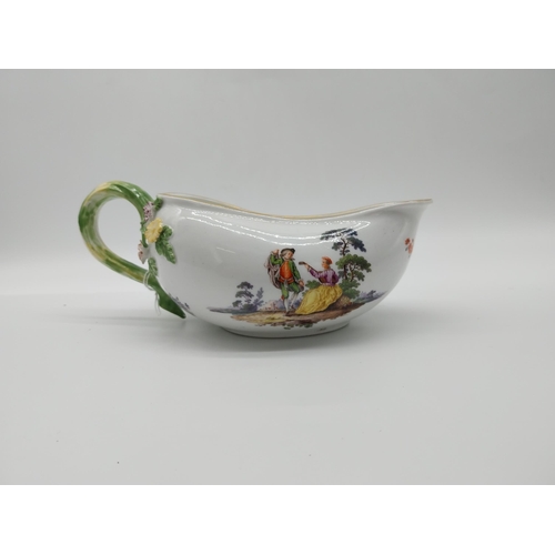 633 - 19th C. Meissen oval bourdalou � female chamber pot decorated with romantic scenes and the handle an... 