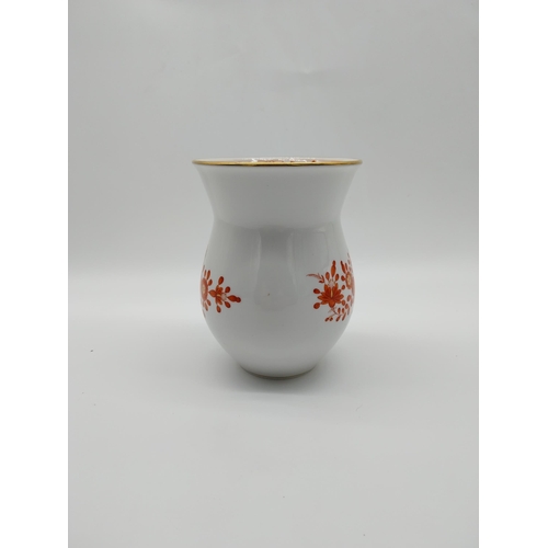 635 - 20th C. Indian Red pattern Meissen vase with hand painted  floral decoration and gilded edging. Unde... 