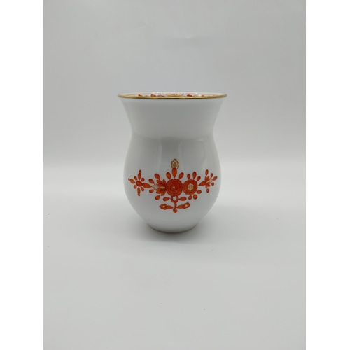 635 - 20th C. Indian Red pattern Meissen vase with hand painted  floral decoration and gilded edging. Unde... 