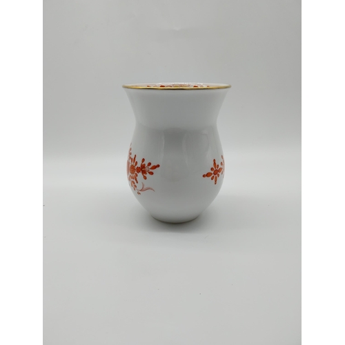 635 - 20th C. Indian Red pattern Meissen vase with hand painted  floral decoration and gilded edging. Unde... 