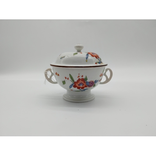 638 - 19th C. Meissen lidded sugar bowl decorated with hand painted flowers and gilt banding. Underglazed ... 