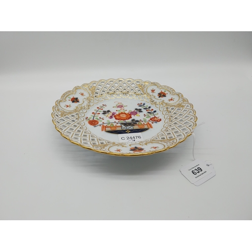 639 - 19th C. Meissen breakthrough/ribbon plate hand painted  with Oriental scene. Underglazed with blue c... 