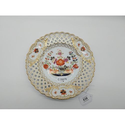 639 - 19th C. Meissen breakthrough/ribbon plate hand painted  with Oriental scene. Underglazed with blue c... 