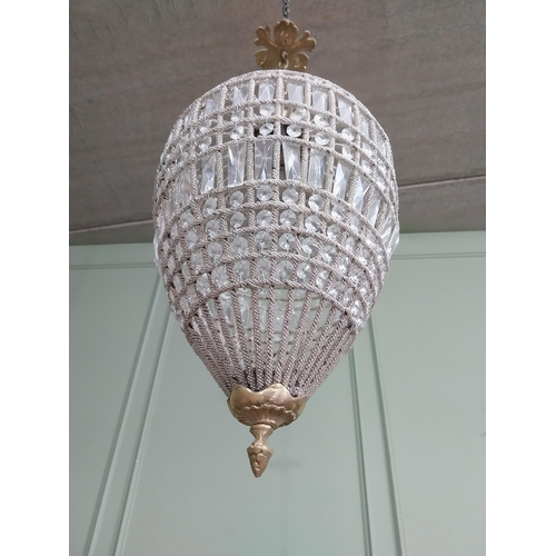 64 - French brass and cut crystal tear drop chandelier. {80 cm H x 29 cm Dia.}.