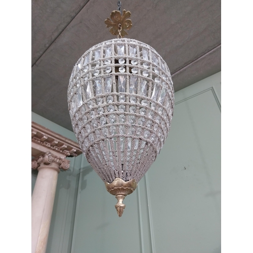 64 - French brass and cut crystal tear drop chandelier. {80 cm H x 29 cm Dia.}.