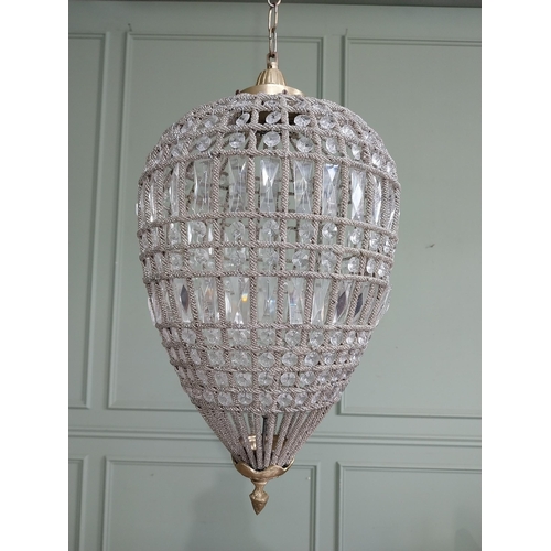 64 - French brass and cut crystal tear drop chandelier. {80 cm H x 29 cm Dia.}.