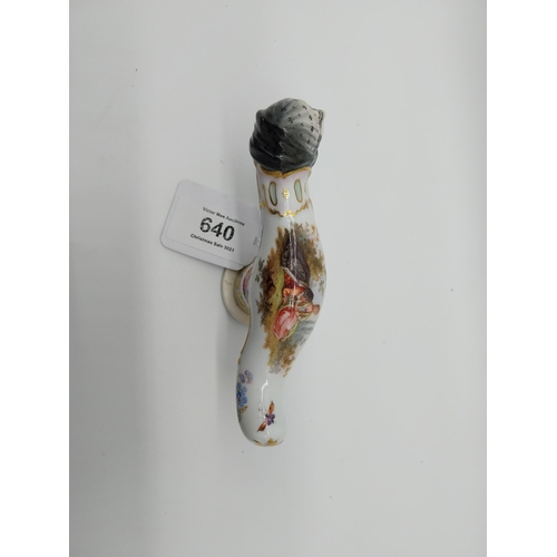 640 - 19th C. Meissen unusual hand painted porcelain umbrella / cane handle terminating with Ladies' veile... 