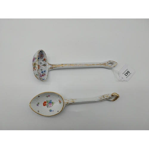 643 - 19th C. Meissen gilded serving spoon decorated with hand painted flowers. {20 cm L} and Meissen gild... 