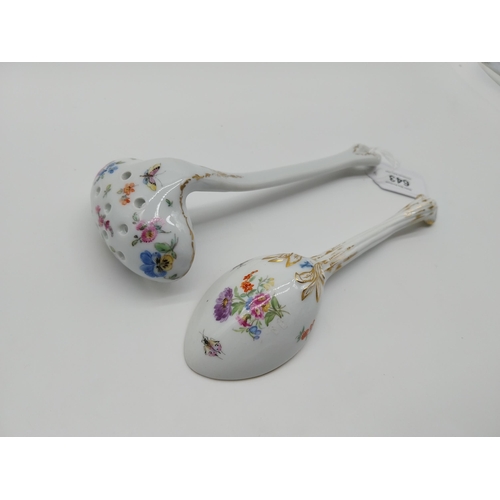 643 - 19th C. Meissen gilded serving spoon decorated with hand painted flowers. {20 cm L} and Meissen gild... 