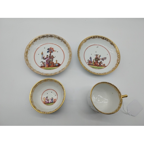 644 - 19th C. Meissen coffee cup {4.5 cm H x 8 cm Dia} and saucer and tea cup and saucer {13.5 cm Dia} dec... 