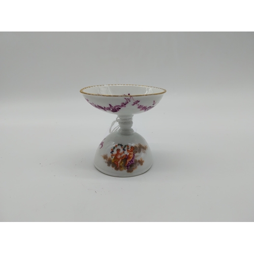 649 - 19th C. Meissen double egg cup decorated with hand painted floral swags above cherubs and gilded rim... 