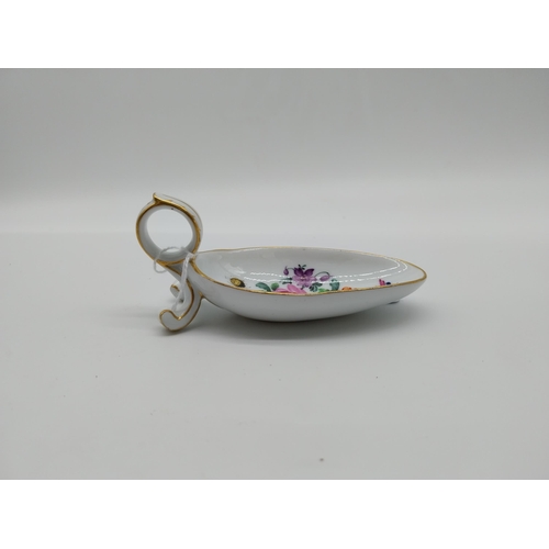 650 - Rare 20th C. Meissen gilded tasting spoon with veloute handle merging into stand decorated with hand... 