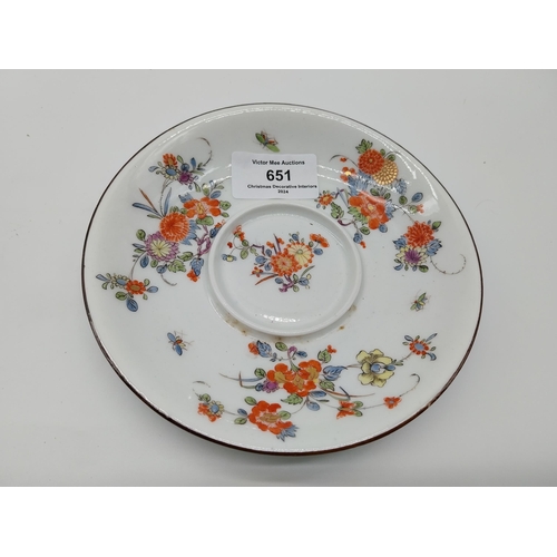 651 - Two 20th C. Meissen gilded dishes and another saucer decorated with hand painted  fruit and vegetabl... 