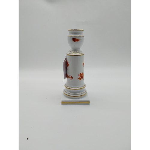 657 - 19th C. Meissen gilded candle holder with hand painted oriental dragon decoration. Underglazed with ... 