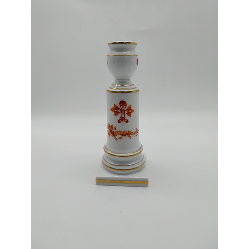 657 - 19th C. Meissen gilded candle holder with hand painted oriental dragon decoration. Underglazed with ... 