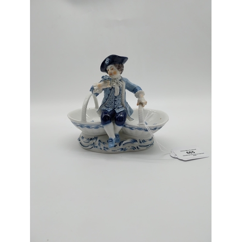 665 - 20th C. Meissen porcelain figural table salts, � Boy sitting between loop-handle baskets, on shaped ... 