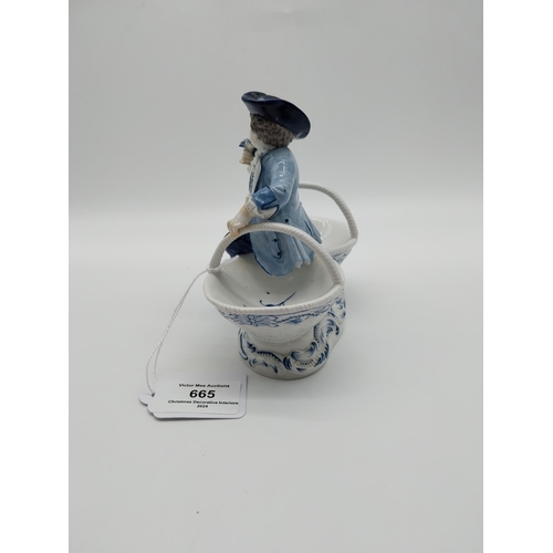 665 - 20th C. Meissen porcelain figural table salts, � Boy sitting between loop-handle baskets, on shaped ... 