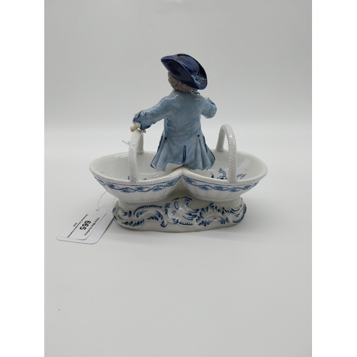 665 - 20th C. Meissen porcelain figural table salts, � Boy sitting between loop-handle baskets, on shaped ... 