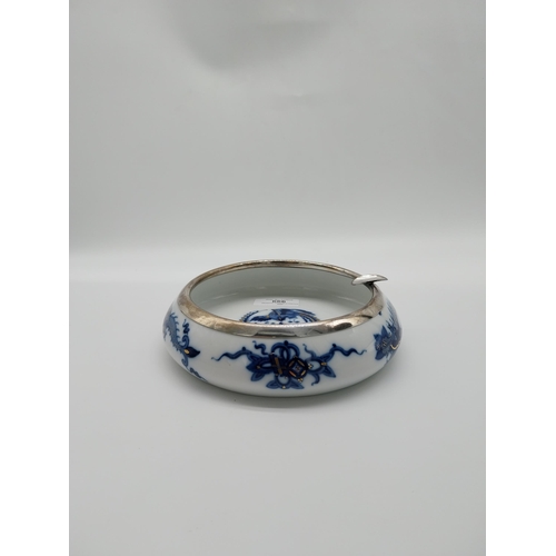 666 - Early 20th C. Meissen dragon design blue and white ashtray with silver rim with no. D243 with anothe... 