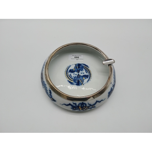 666 - Early 20th C. Meissen dragon design blue and white ashtray with silver rim with no. D243 with anothe... 