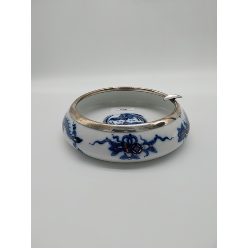 666 - Early 20th C. Meissen dragon design blue and white ashtray with silver rim with no. D243 with anothe... 