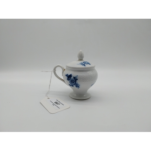 667 - Early 20th C. Meissen blue and white lidded cream cup. Underglazed with blue crossed swords. {10 cm ... 