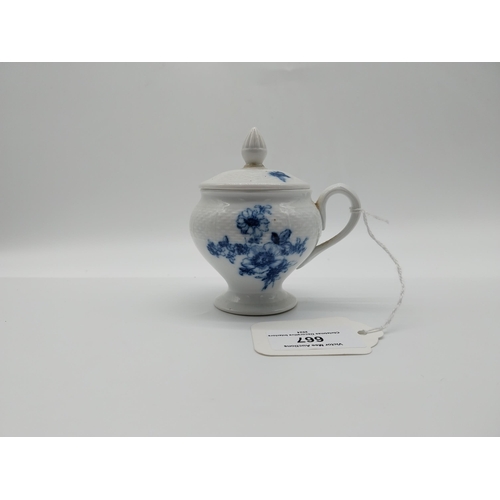 667 - Early 20th C. Meissen blue and white lidded cream cup. Underglazed with blue crossed swords. {10 cm ... 