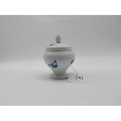 667 - Early 20th C. Meissen blue and white lidded cream cup. Underglazed with blue crossed swords. {10 cm ... 