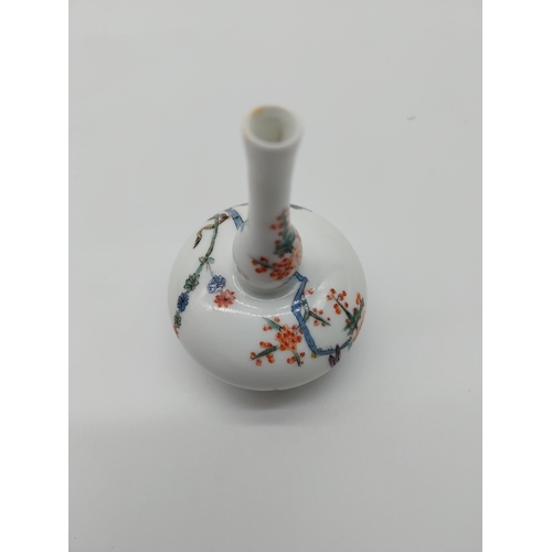 671 - Three pieces of unmarked hand painted Meissen including cane handle {4.5 cm H} vase {7 cm H} and hai... 