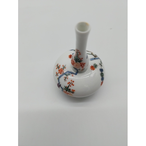 671 - Three pieces of unmarked hand painted Meissen including cane handle {4.5 cm H} vase {7 cm H} and hai... 