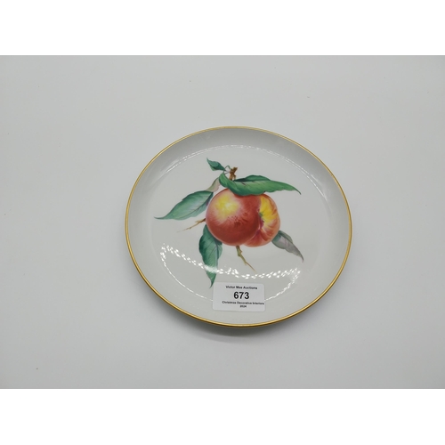 673 - 20th C. Meissen wall plaque decorated with nectarine and gilded rim  with no. 150/b 195. Underglazed... 