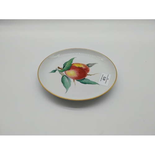 673 - 20th C. Meissen wall plaque decorated with nectarine and gilded rim  with no. 150/b 195. Underglazed... 