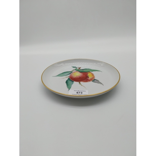 673 - 20th C. Meissen wall plaque decorated with nectarine and gilded rim  with no. 150/b 195. Underglazed... 