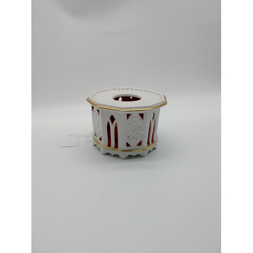 680 - Decorative ceramic Bulgarian Neu-tettau tea candle holder. {9 cm H x 13 cm Dia.}.