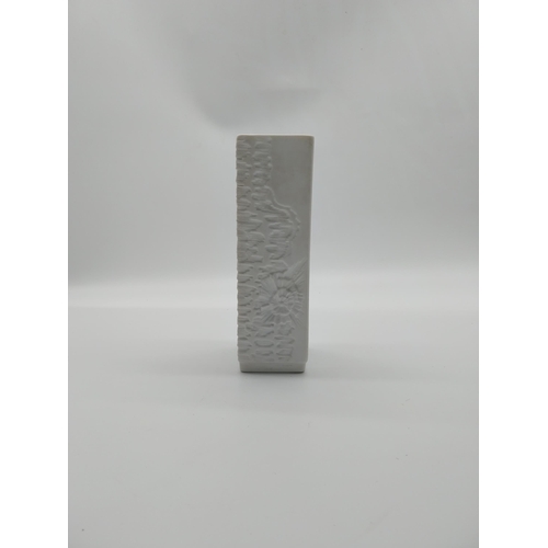 685 - Embossed ceramic Kaiser Copenhagen spill vase. {18 cm H x 5 cm W x 5 cm D].