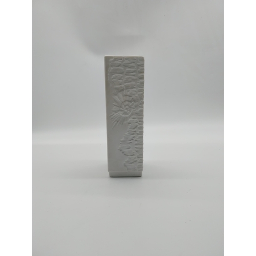 685 - Embossed ceramic Kaiser Copenhagen spill vase. {18 cm H x 5 cm W x 5 cm D].