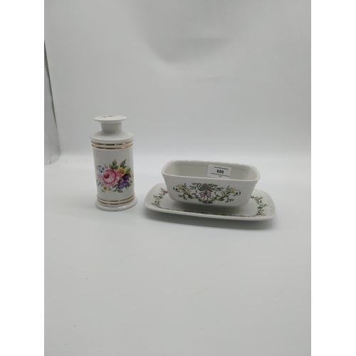 686 - Two miscellaneous lot of ceramics.  Villeroy and Bosch butter dish [14 cm H} and Old Foley lidded ja... 